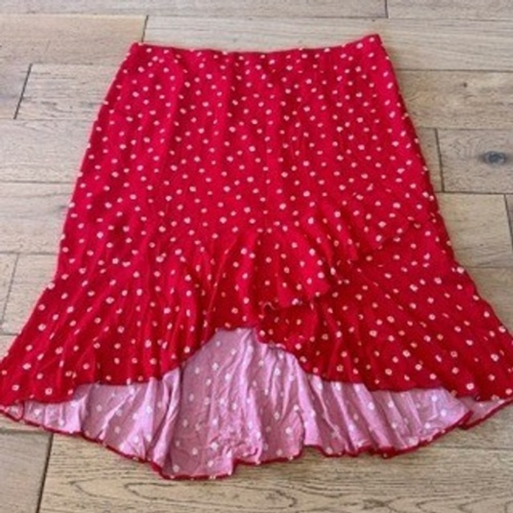 Skies Are Blue Curvy Skirt 3X Red NWT‎ Floral High-Low Ruffle Rayon (1761)